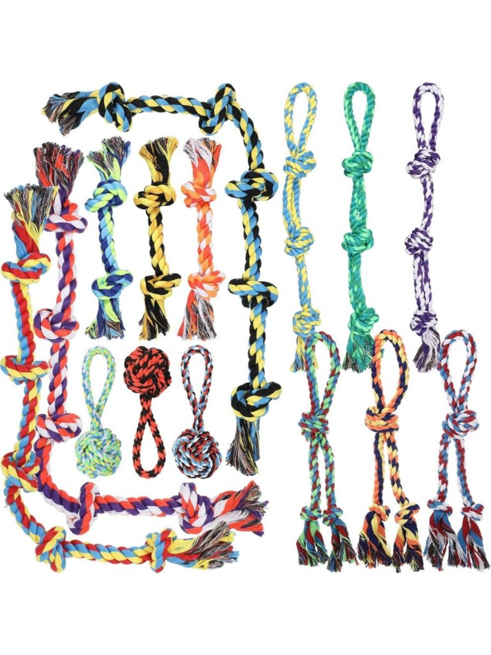 15 Pcs Heavy Duty Dog Rope Toys for Aggressive Chewers - Durable Tug Playset